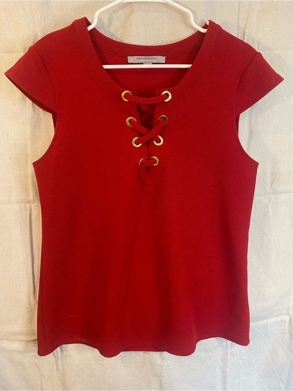 Marc New York Red Lace-Up Cap Sleeve Tee